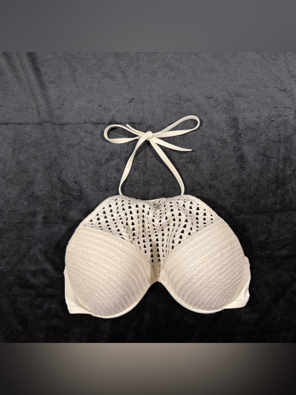 Shade & Shore Cream Crochet Halter Bikini Top